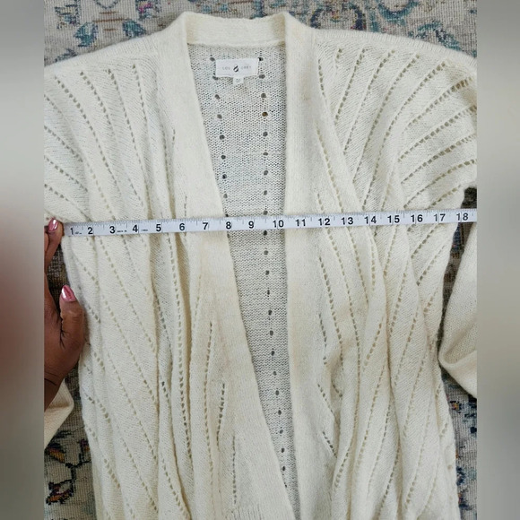 Loft Lou & Grey, Women Knit Ivory Cardigan Soft Plush Eyelet Sweater, sz XSM - Picture 7 of 13
